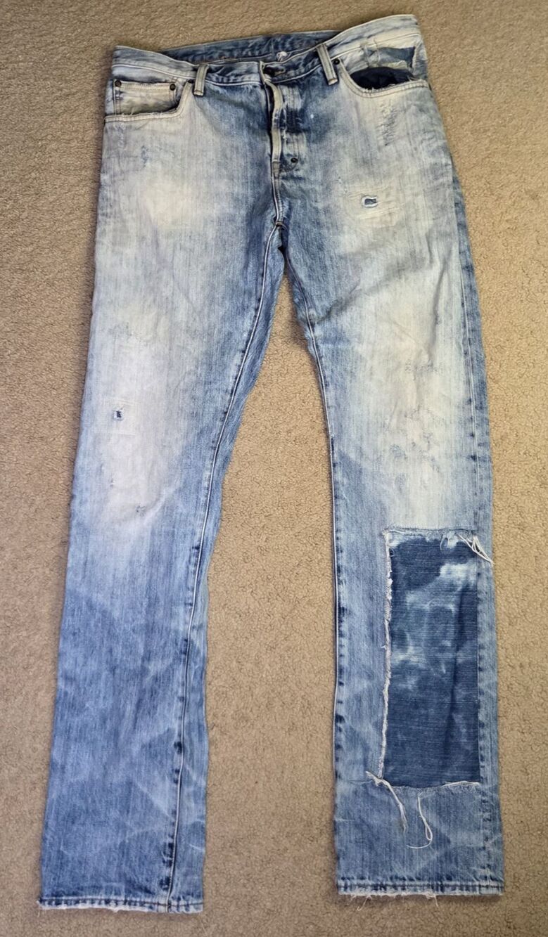 Men's PRPS Jeans Distressed Light Demon Lightning Streaks Size 36 X 36 Patched